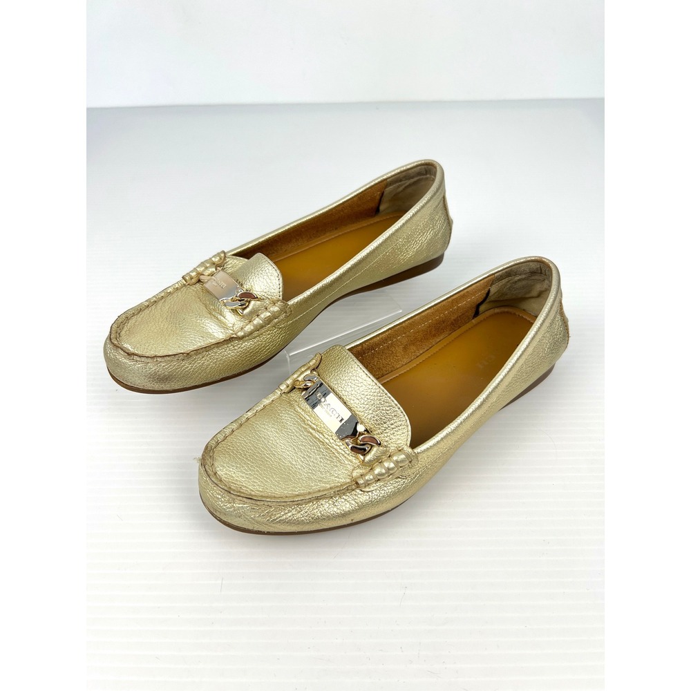 Coach Olive Metallic Gold‎ Pebbled Leather Driver Loafers Size 8 A00203